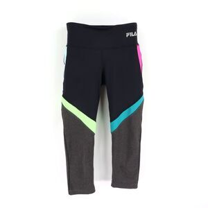 FILA Sport Capri Leggings Womens Size‎ XS Black Colorful Stripes Live In Motion